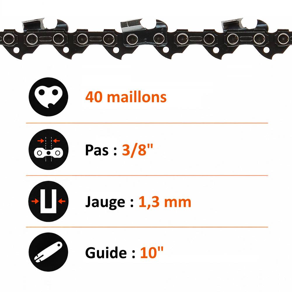 Gt Garden - Guide 10 pouces (26 cm) avec chaîne 40 maillons pour tronçonneuse élagueuse 25 cm3 - GT GARDEN - Imagen 3
