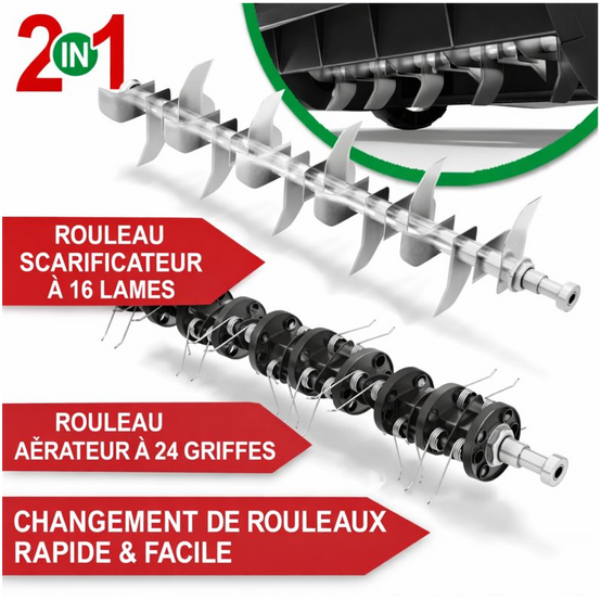 Scarificateur Aérateur de pelouse électrique 2 en 1 1800 watts Largeur travail 38cm - Image 3