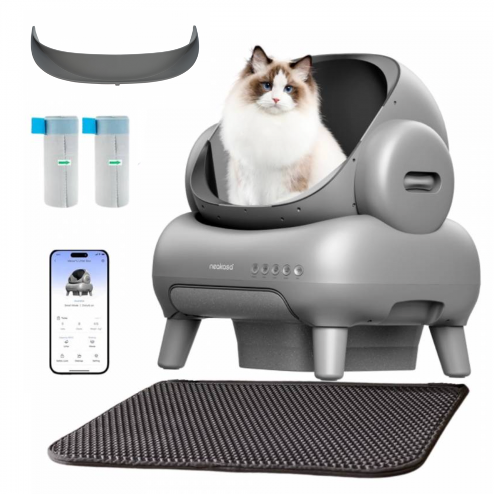 NEAKASA M1 Litière automatique pour grands chats, Gris + Clôture d'entrée surélevée NEAKASA