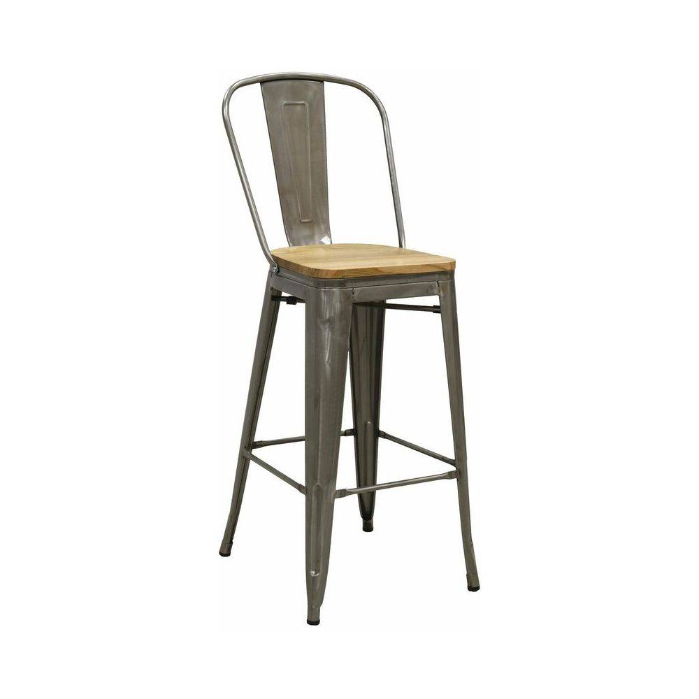 Aubry Gaspard - Tabouret industriel en métal et bois d'orme huilé (Lot de 4) Acier brossé - Imagen 2