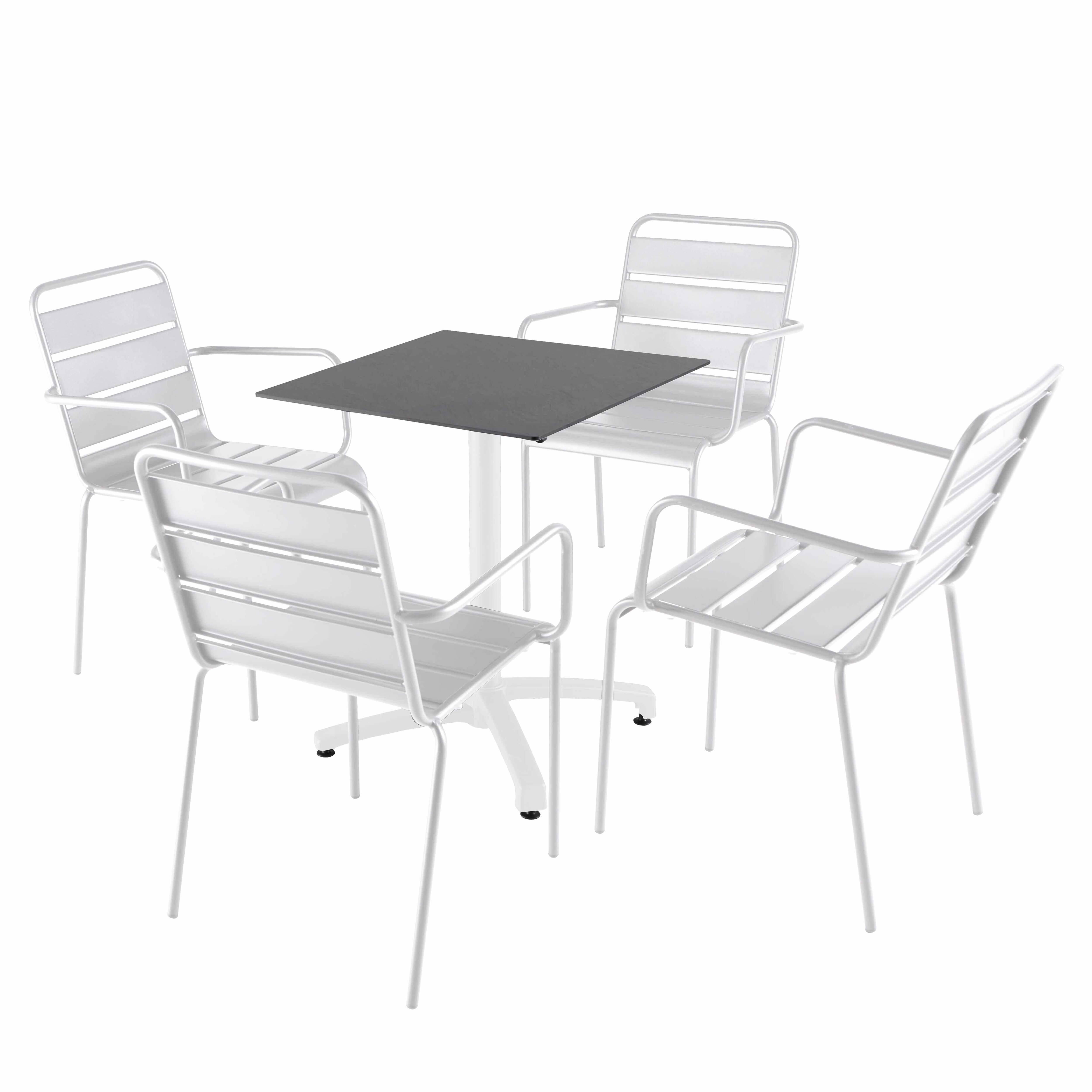 Oviala - Ensemble table 60 cm ardoise et 4 chaises en métal blanc - Oviala - Imagen 1
