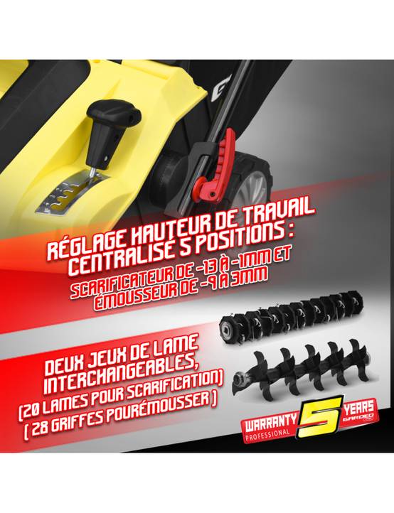Gardeo Pro - Scarificateur émousseur électrique 2 en 1 pour pelouse - 1800w - 40cm - GARDEO PRO - Image 3