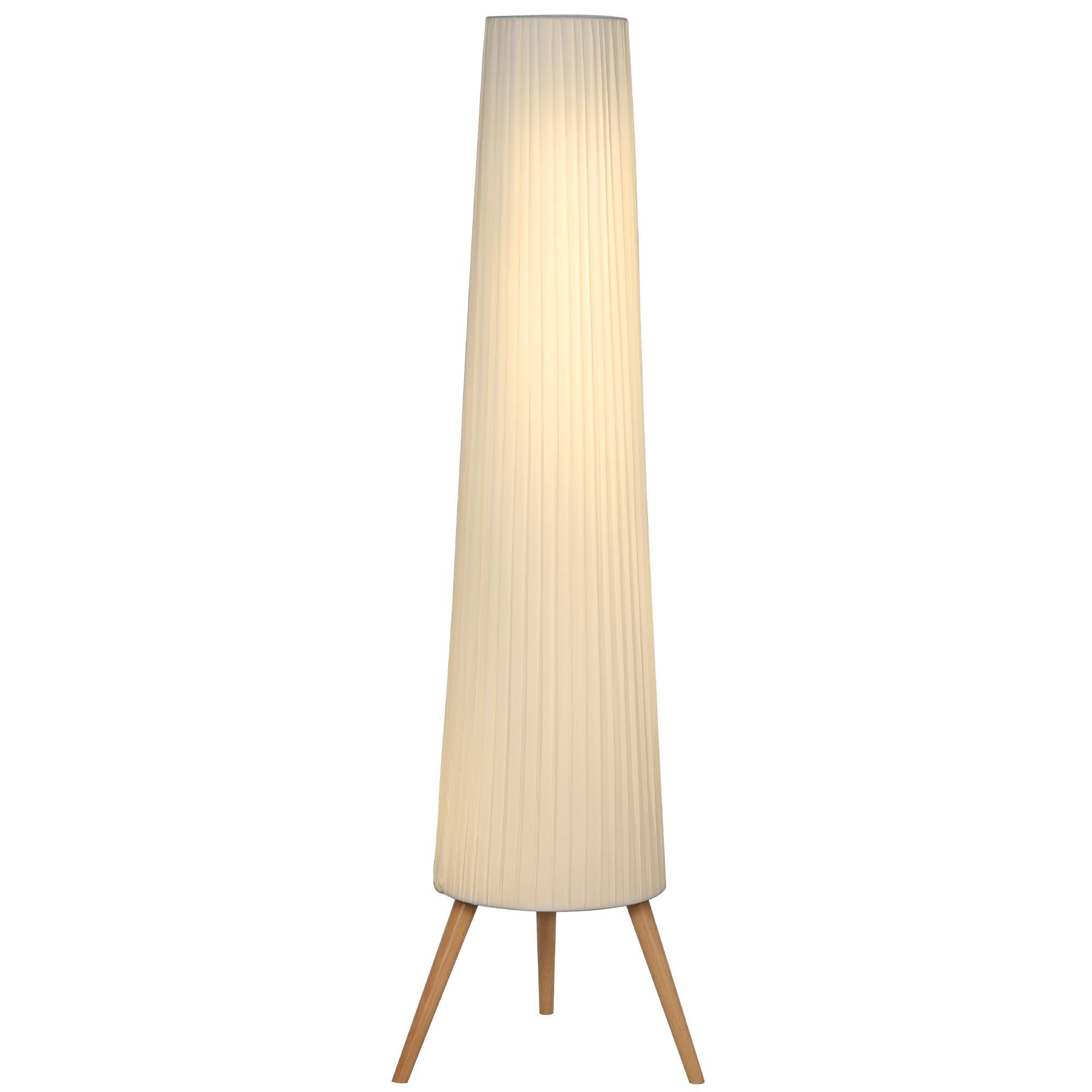 Lampadaire blanc trépied bois abat-jour tissu 3 réglages de luminosité interrupteur au pied