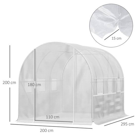 Sans Marque - Serre aluminium 6 fenêtres enroulables porte zippée acier inox 2,95x2x2 m serre jardin blanche robuste extérieure - Image 5