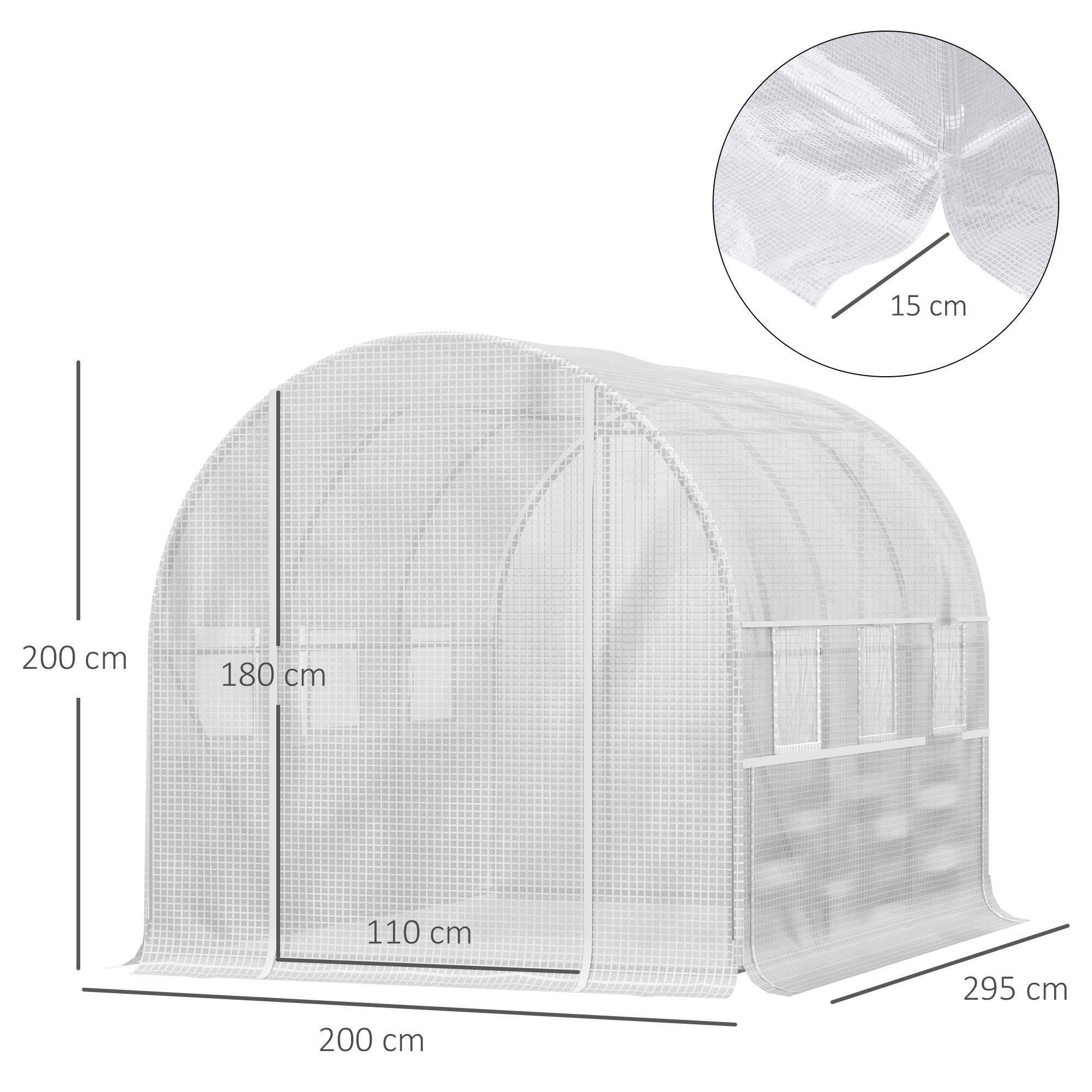 Sans Marque - Serre aluminium 6 fenêtres enroulables porte zippée acier inox 2,95x2x2 m serre jardin blanche robuste extérieure - Image 5