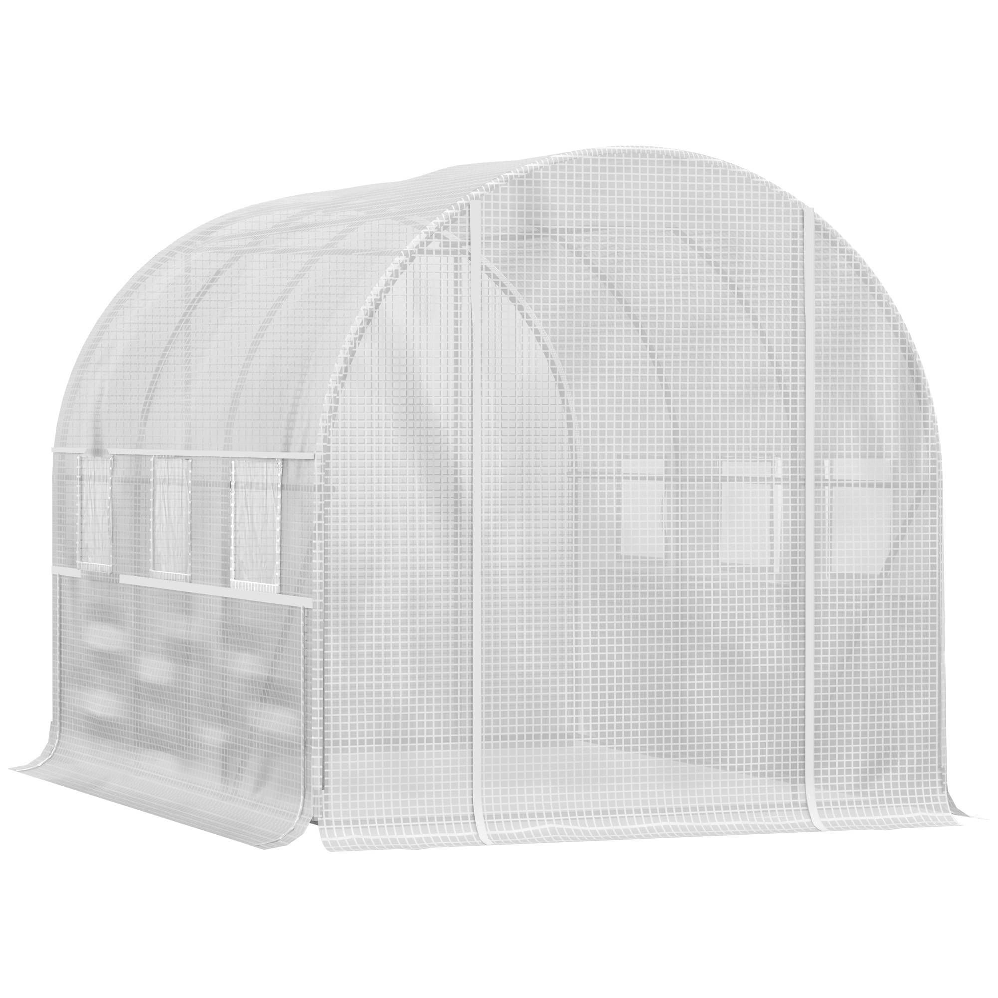 Sans Marque - Serre aluminium 6 fenêtres enroulables porte zippée acier inox 2,95x2x2 m serre jardin blanche robuste extérieure - Image 2