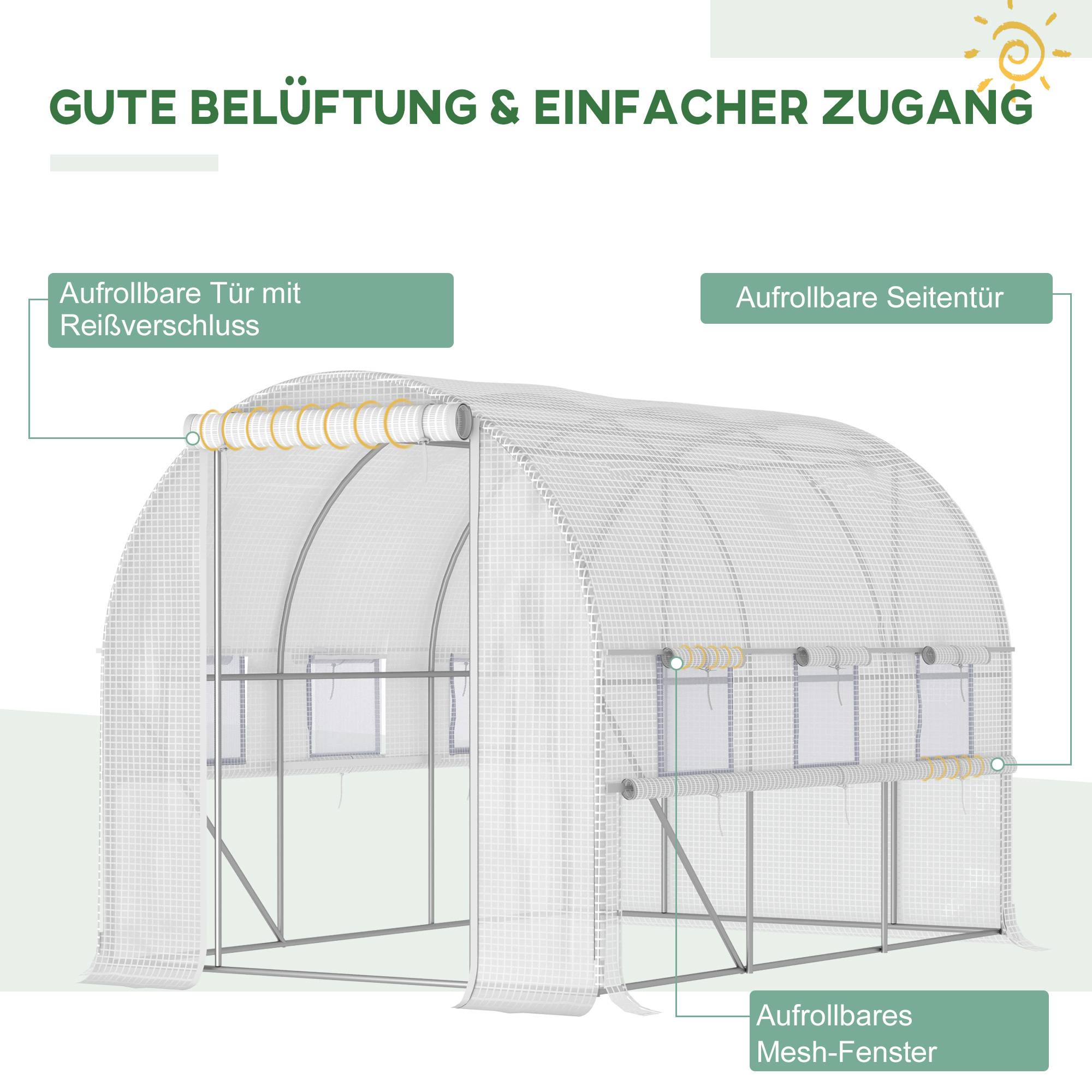 Sans Marque - Serre aluminium 6 fenêtres enroulables porte zippée acier inox 2,95x2x2 m serre jardin blanche robuste extérieure - Image 6