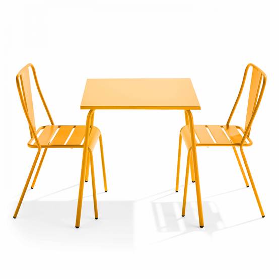 Oviala - Ensemble table de jardin carrée et 2 chaises bistrot jaune Palavas - Oviala - Image 1