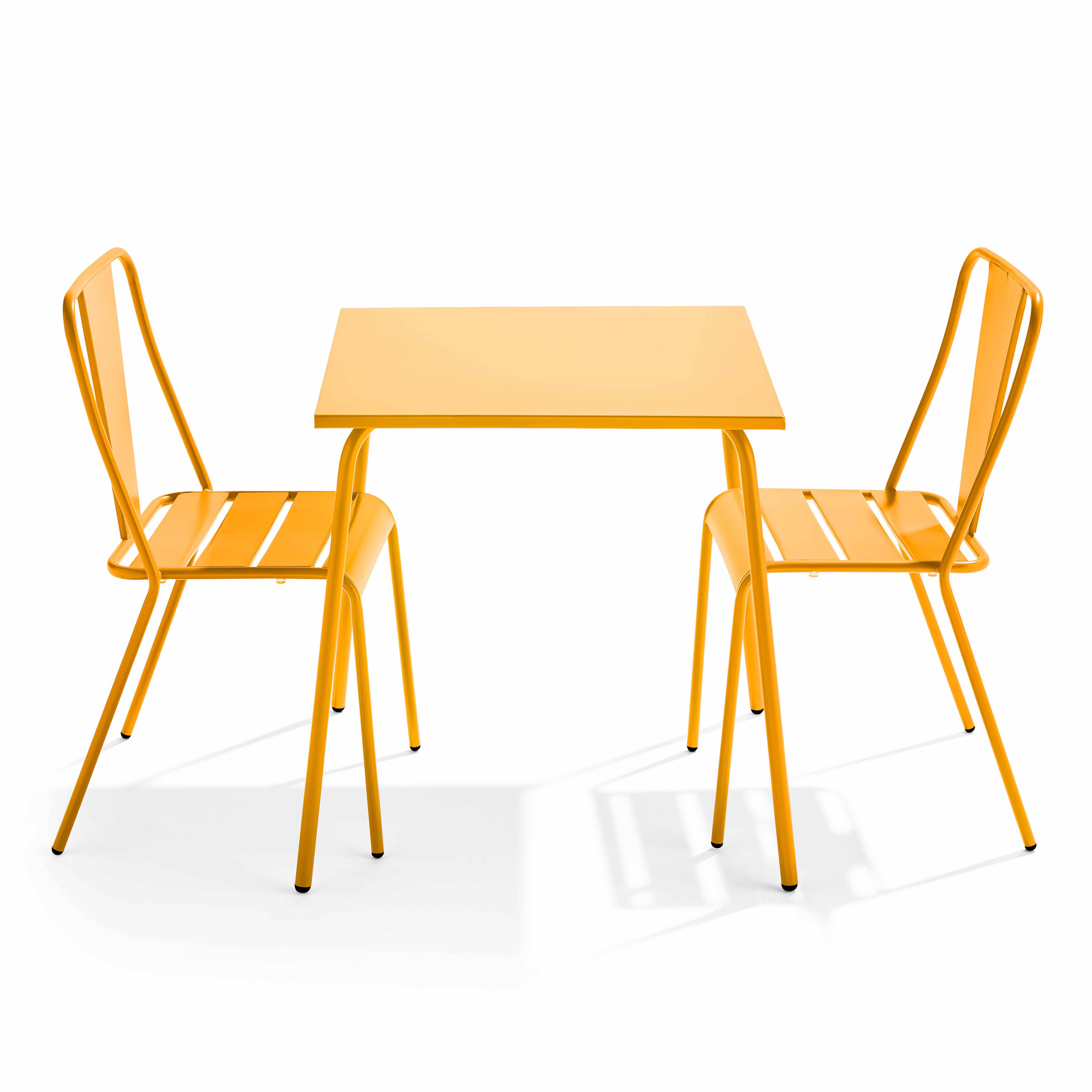 Oviala - Ensemble table de jardin carrée et 2 chaises bistrot jaune Palavas - Oviala - Image 1