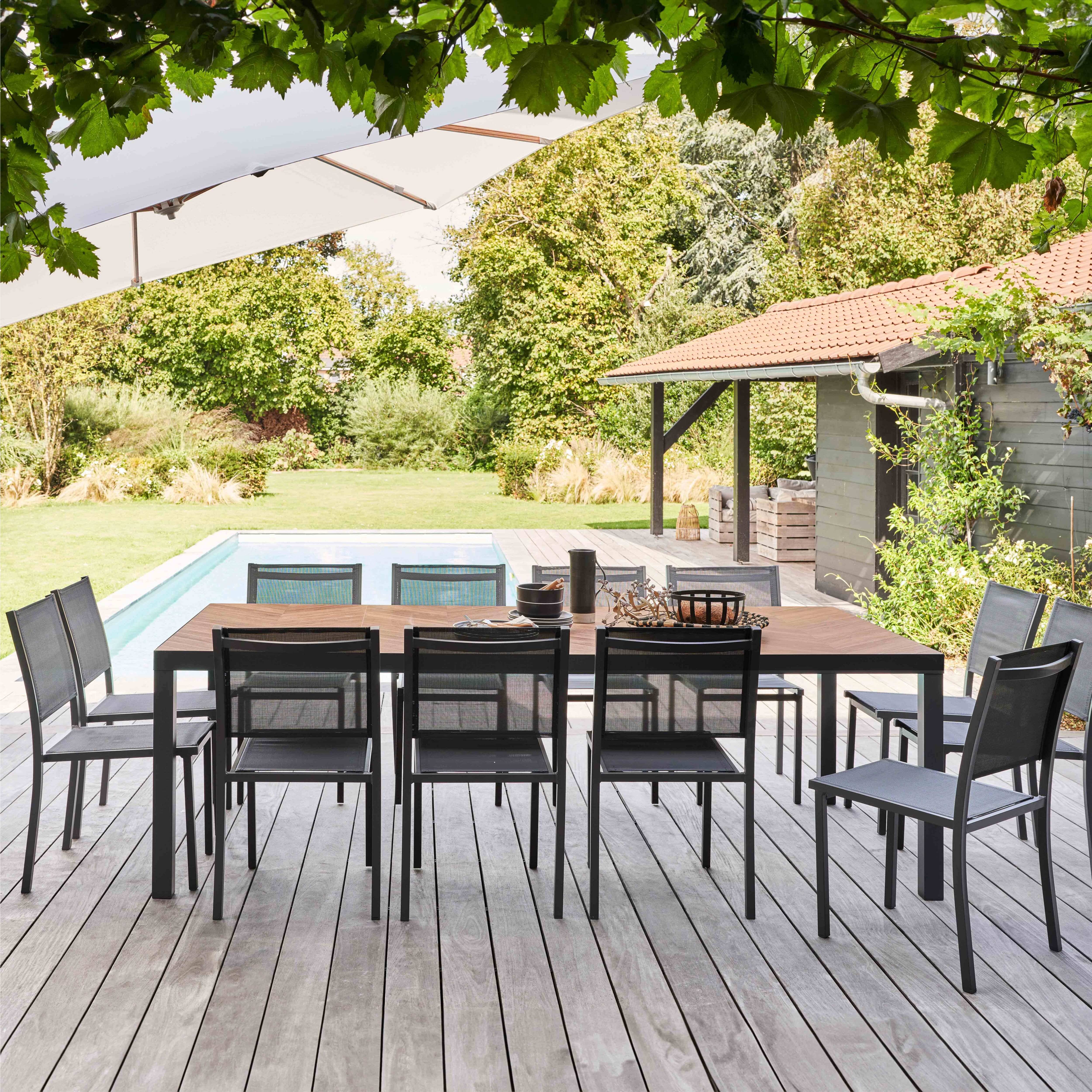 Oviala - Table de jardin aluminium et céramique effet bois 10 places 241 cm Tivoli - Oviala - Imagen 5