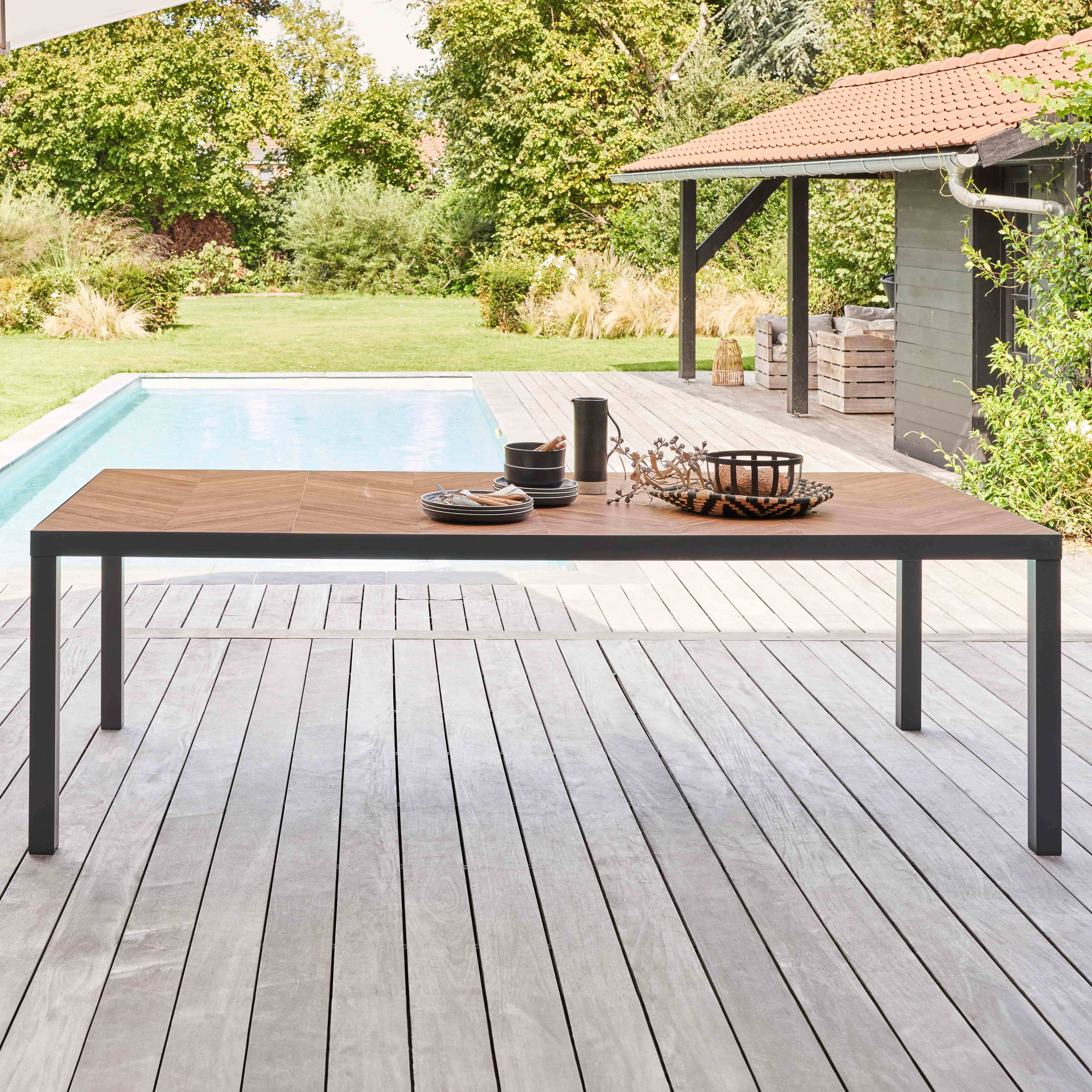 Oviala - Table de jardin aluminium et céramique effet bois 10 places 241 cm Tivoli - Oviala - Imagen 2