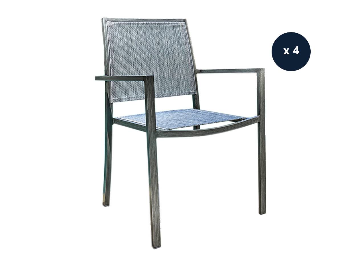 Lot de 4 Fauteuils de jardin en aluminium et textilène empilable aspect teck gris SANTORIN - Jardiline - Imagen 1