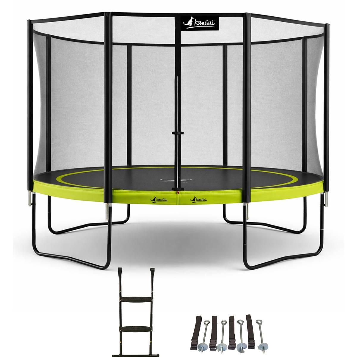 Kangui - Trampoline Ø 430cm + filet de sécurité + échelle + kit ancrage - PUNCHI 430 Vert Kangui - Image 1