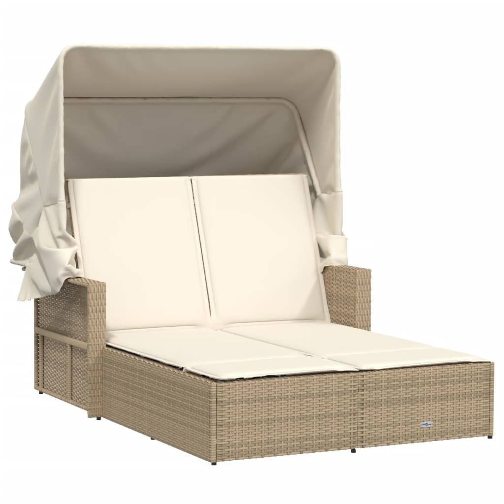 Vidaxl - Chaise longue double avec auvent et coussins beige poly rotin vidaXL 365810 - Image 2