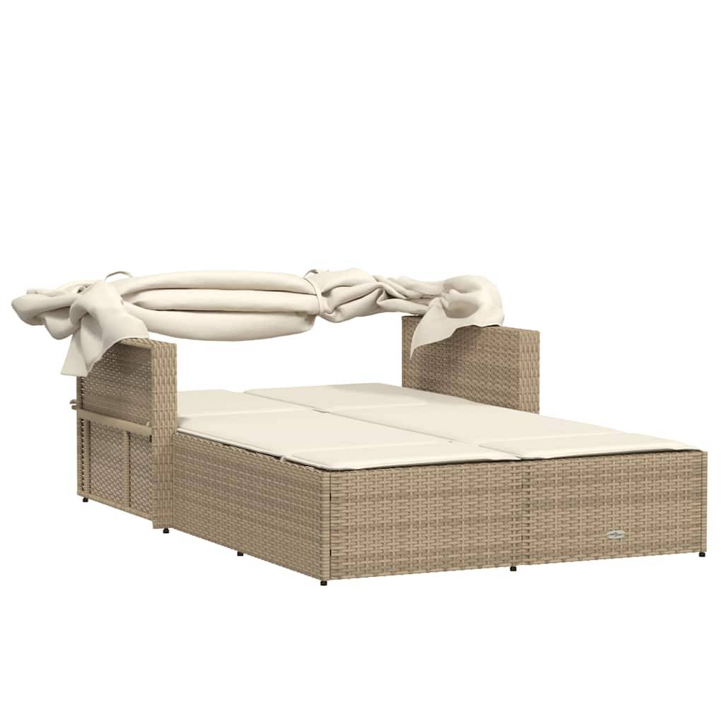 Vidaxl - Chaise longue double avec auvent et coussins beige poly rotin vidaXL 365810 - Image 8