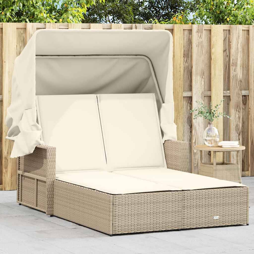 Vidaxl - Chaise longue double avec auvent et coussins beige poly rotin vidaXL 365810 - Image 1