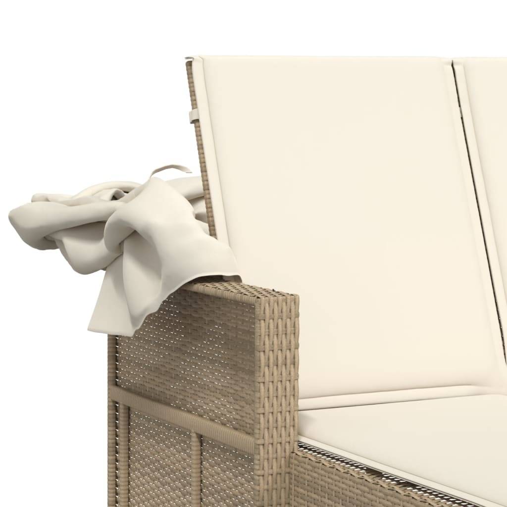 Vidaxl - Chaise longue double avec auvent et coussins beige poly rotin vidaXL 365810 - Image 4
