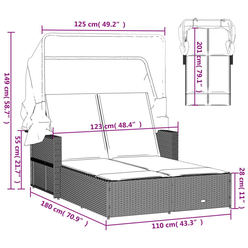 Vidaxl - Chaise longue double avec auvent et coussins beige poly rotin vidaXL 365810 - Image 3