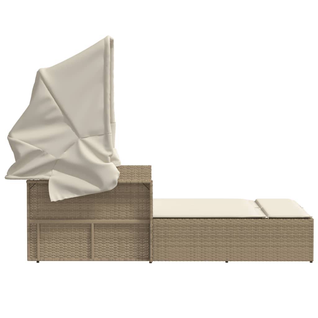 Vidaxl - Chaise longue double avec auvent et coussins beige poly rotin vidaXL 365810 - Image 6