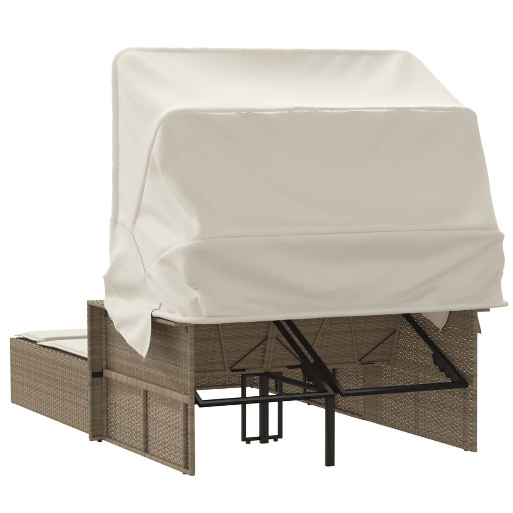 Vidaxl - Chaise longue double avec auvent et coussins beige poly rotin vidaXL 365810 - Image 7