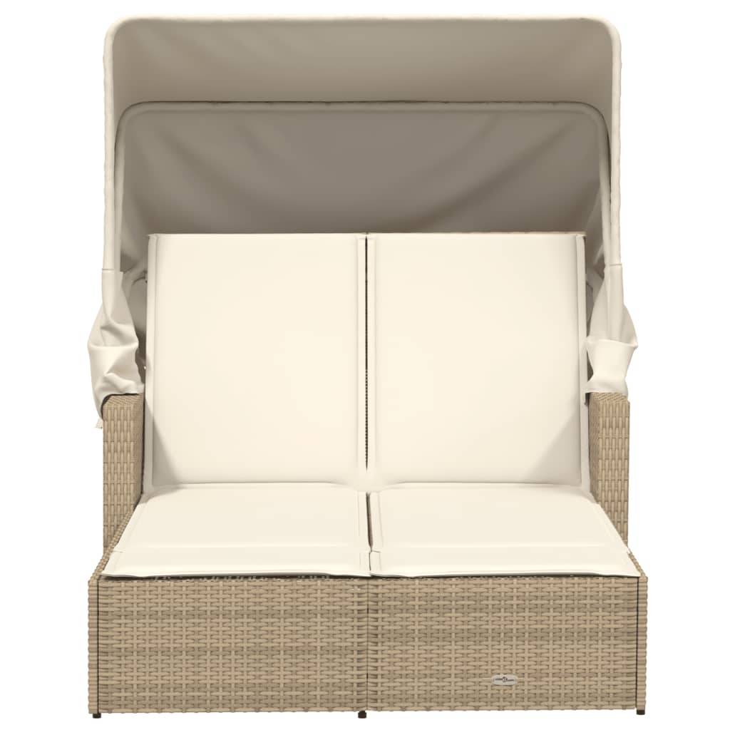 Vidaxl - Chaise longue double avec auvent et coussins beige poly rotin vidaXL 365810 - Image 9