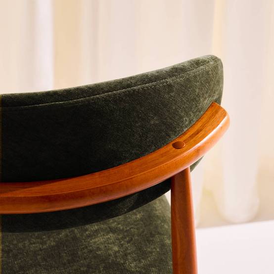 sweeek - Lot de 2 chaises bois d'hévéa noyer et tissu chenille kaki - Paola | sweeek - Image 6