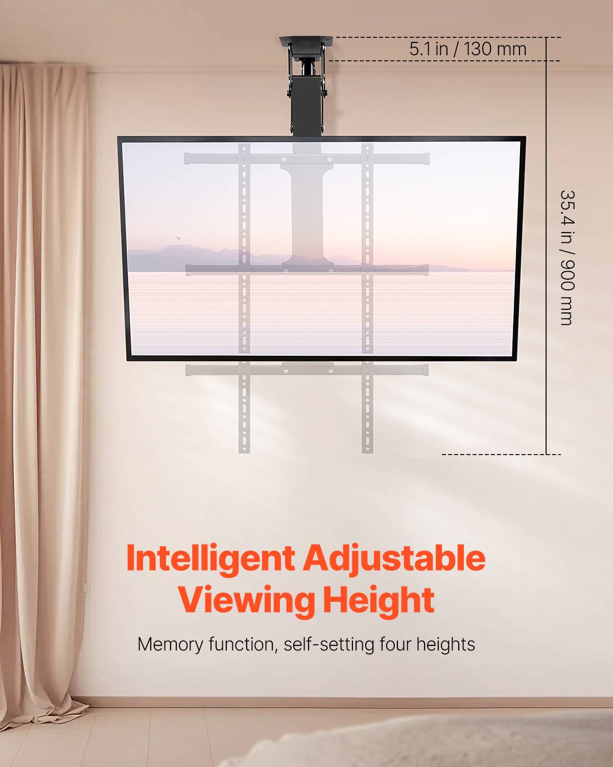 VEVOR Support TV plafond motorisé 32-65", réglable électriquement, charge 40kg, VESA 600x600mm. - Image 2