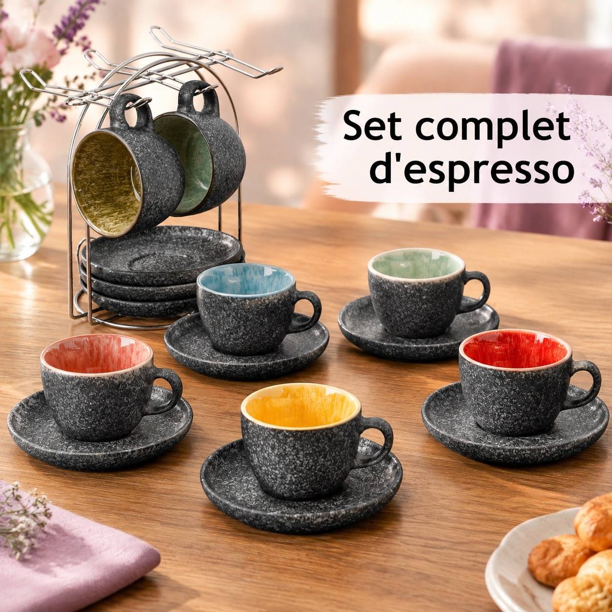 Set de 6 Tasses Espresso en Céramique avec Sous-tasses - Image 3
