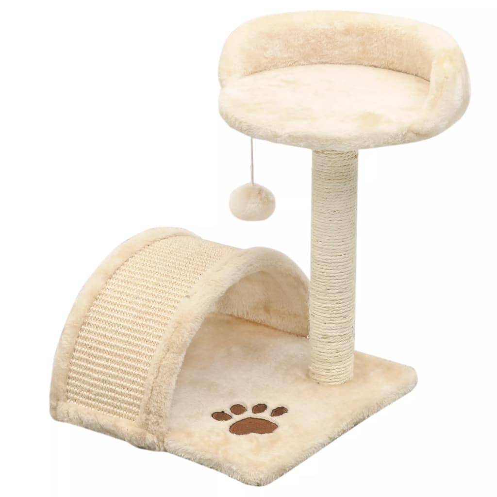 Helloshop26 - Arbre à chat griffoir grattoir niche jouet animaux peluché en sisal 40 cm beige et marron - Imagen 1