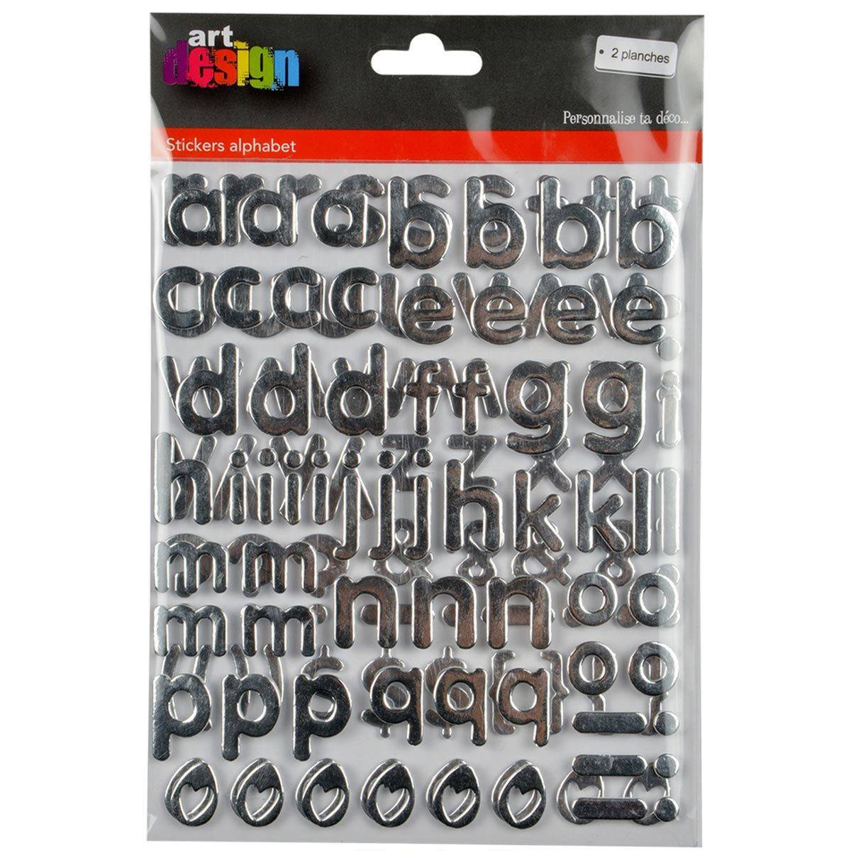 Lot de 2 Planches de Stickers "Alphabet" 2cm Argent - Image 2