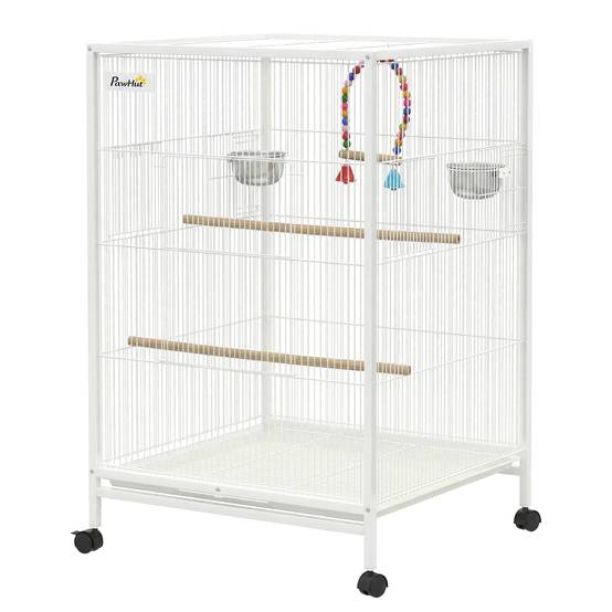 Volière intérieure sur roulettes en Acier pour Perruches et Canaris Cage spacieuse avec accessoires 78cm Blanc - ComfortXL Outdoor Living - Image 2