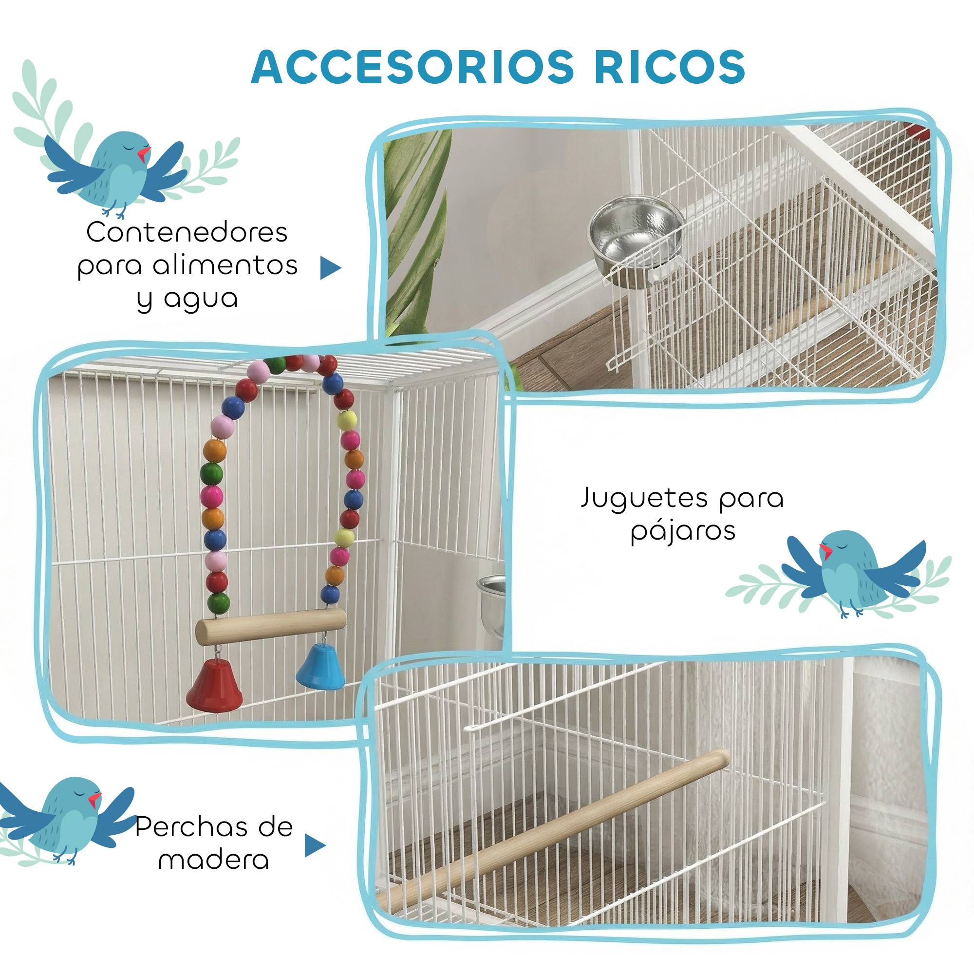 Volière intérieure sur roulettes en Acier pour Perruches et Canaris Cage spacieuse avec accessoires 78cm Blanc - ComfortXL Outdoor Living - Image 7