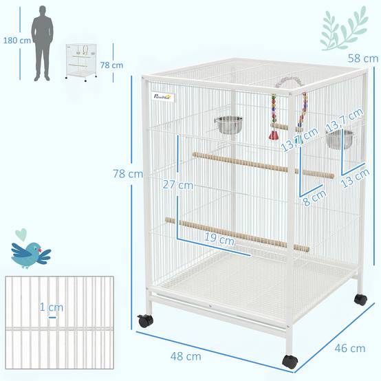 Volière intérieure sur roulettes en Acier pour Perruches et Canaris Cage spacieuse avec accessoires 78cm Blanc - ComfortXL Outdoor Living - Image 5