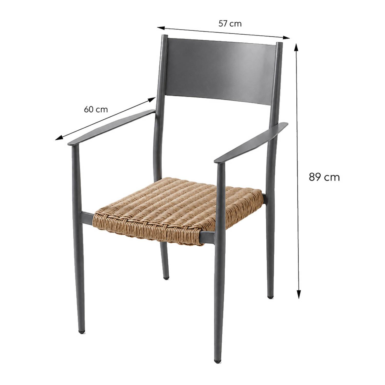 Ensemble table de jardin 200 cm et 8 fauteuils gris foncé effet rotin CANBERRA - Image 4