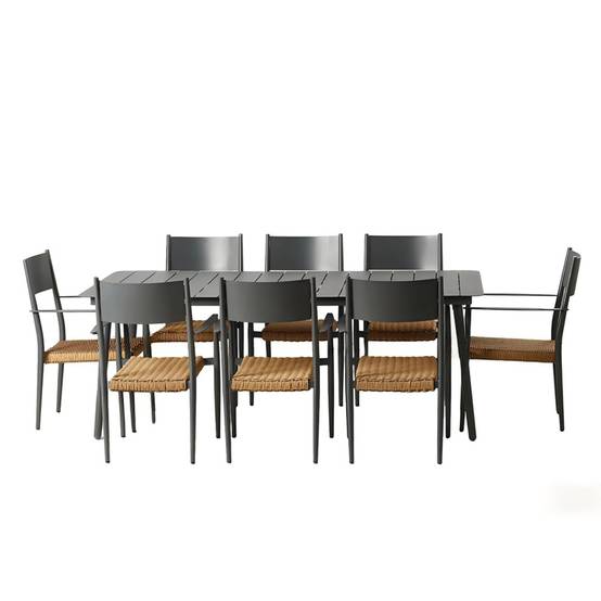Ensemble table de jardin 200 cm et 8 fauteuils gris foncé effet rotin CANBERRA - Image 1