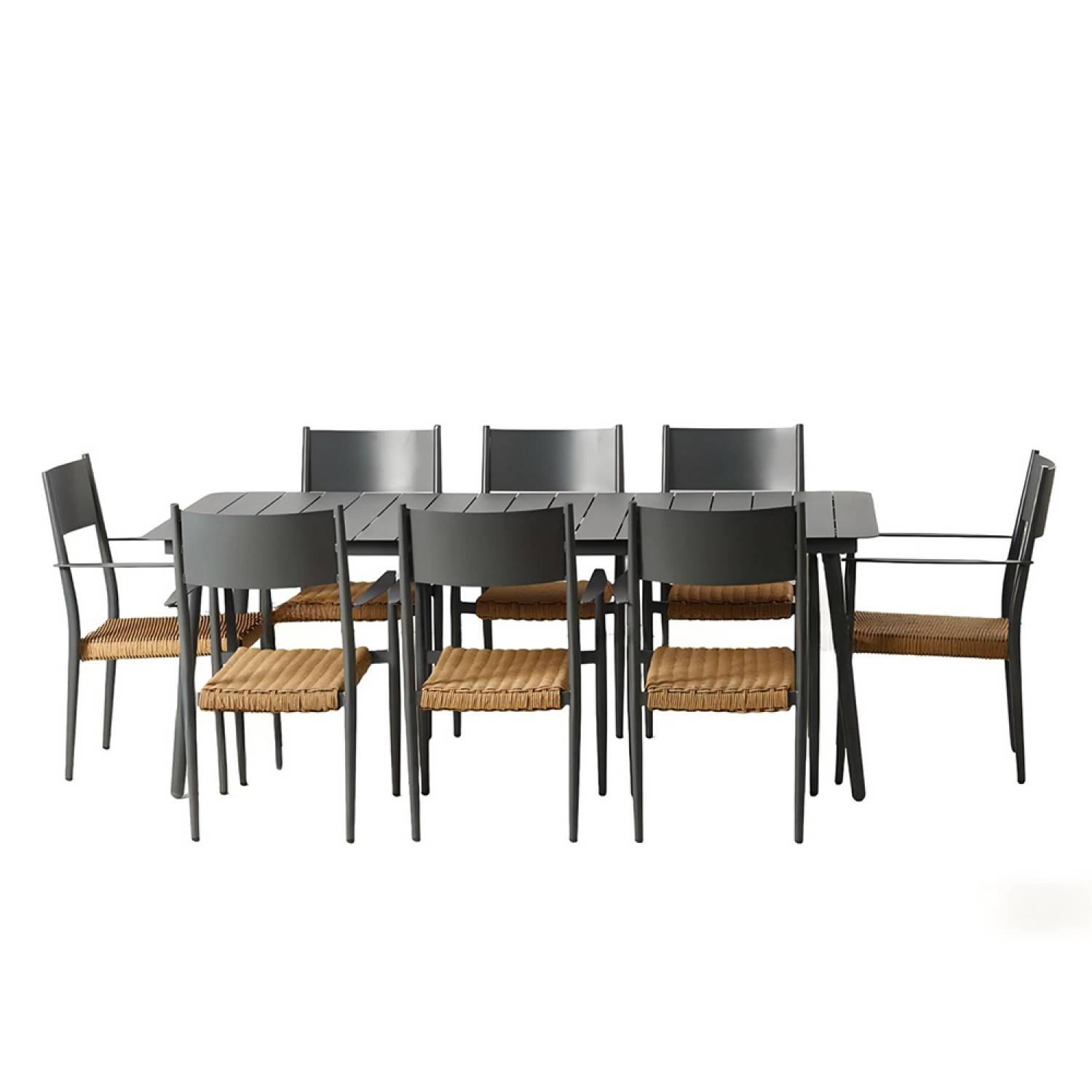 Ensemble table de jardin 200 cm et 8 fauteuils gris foncé effet rotin CANBERRA - Image 1