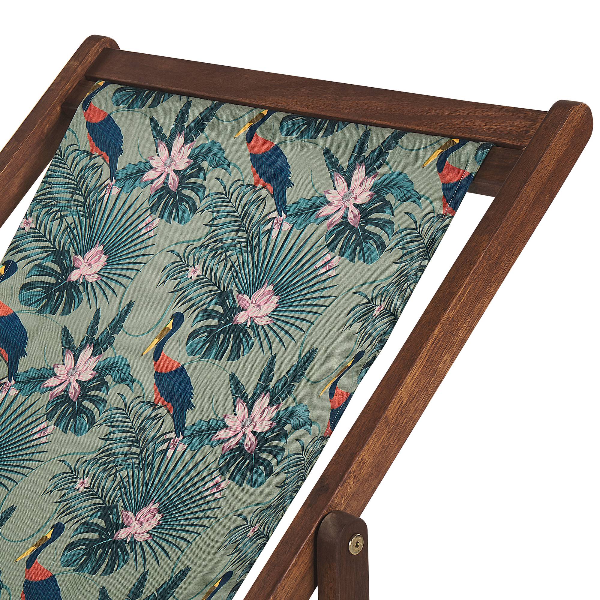 Beliani - 2 Transats Chiliennes Pliantes et Réglables en Bois d'Acacia Foncé et Textile Motif Pélicans avec Toiles de Remplacement - Imagen 6