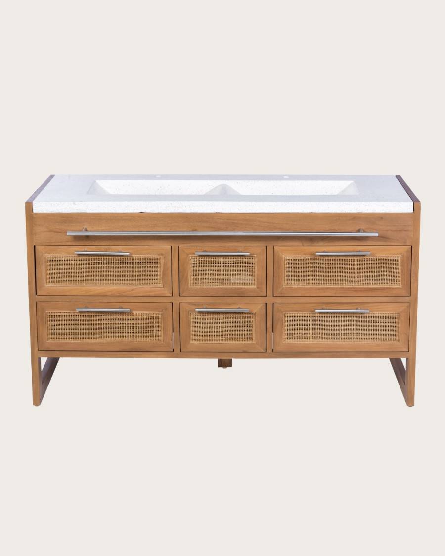 Sahara - Meuble en teck et terazzo beige 145 cm - UNIQKA - Imagen 6
