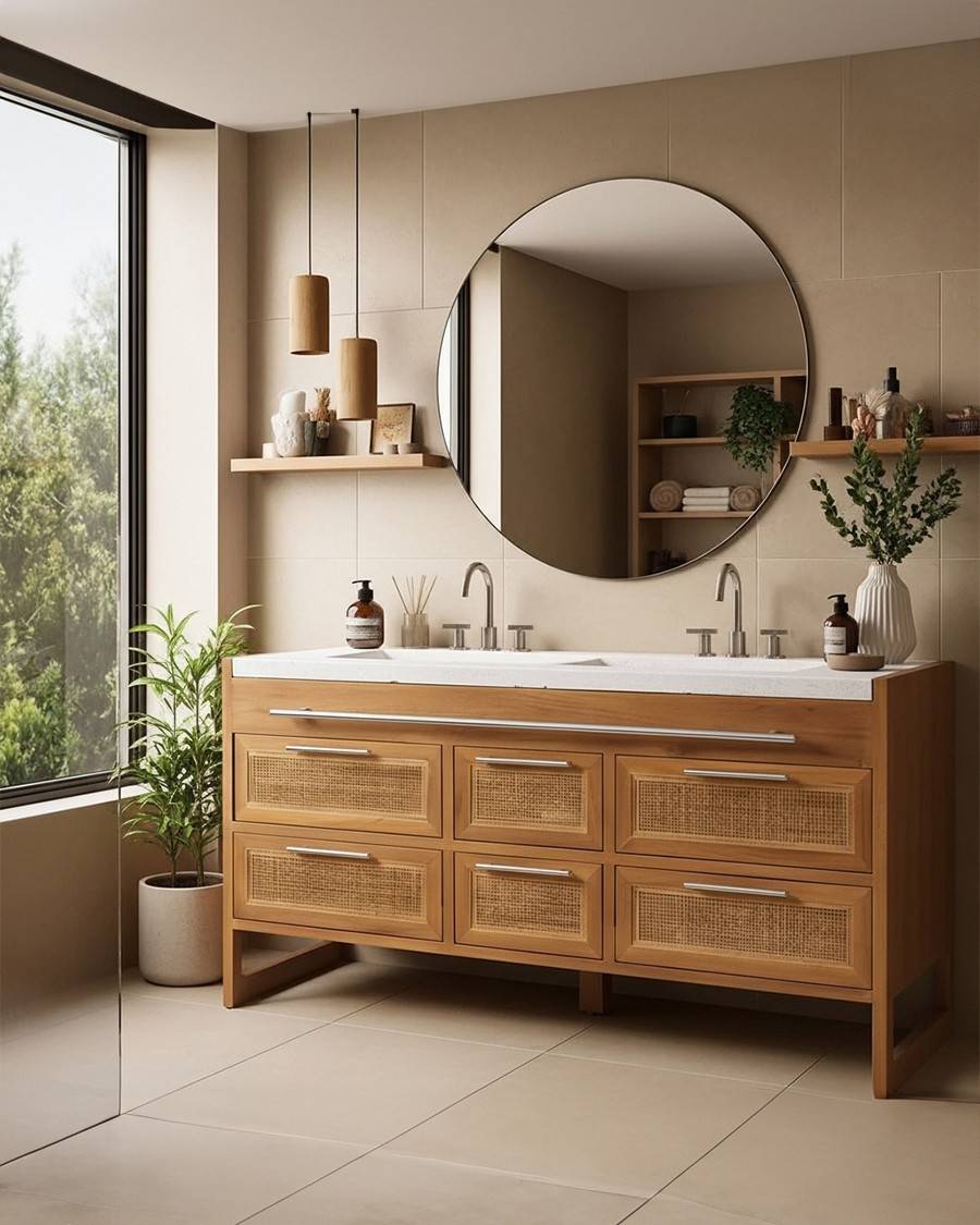 Sahara - Meuble  en teck et terazzo beige 145 cm - UNIQKA - Imagen 2