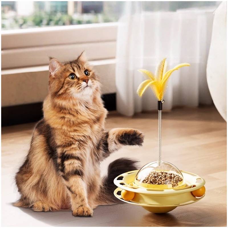Jouet puzzle intelligent pour chat gobelet jaune stimulant - Lytech - Image 3