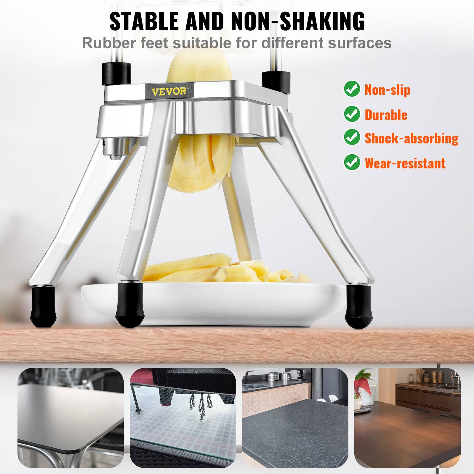 Vevor - VEVOR Coupe-frites manuel professionnel, lame inox 0.64 cm, 2 lames de rechange, pour restaurant. - Image 4