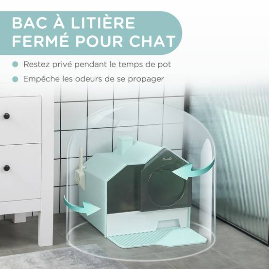 Maison litière ABS intérieur design maisonnette filtre pelle 47x45x42cm bleu - ComfortXL Outdoor Living - Image 8