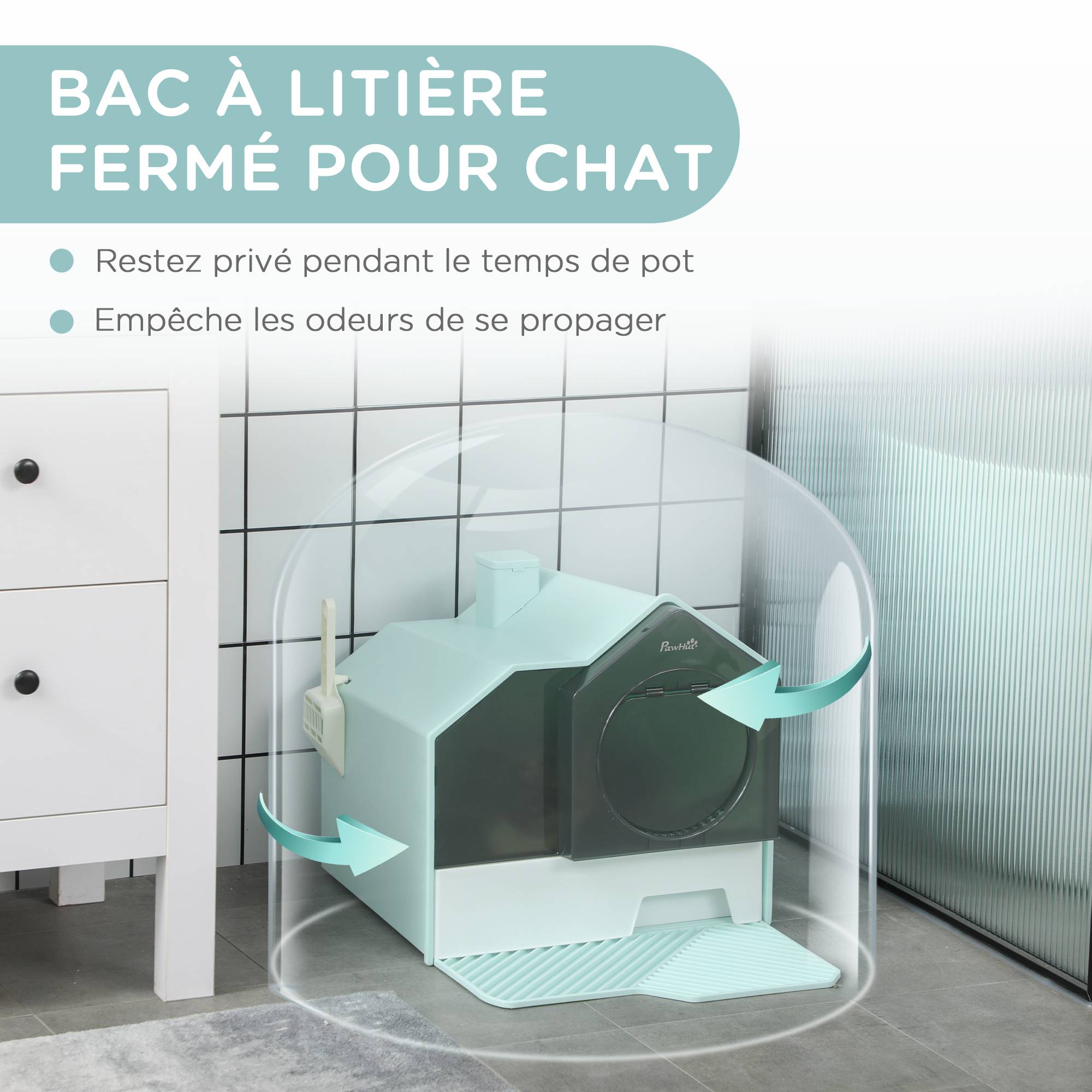 Maison litière ABS intérieur design maisonnette filtre pelle 47x45x42cm bleu - ComfortXL Outdoor Living - Image 8