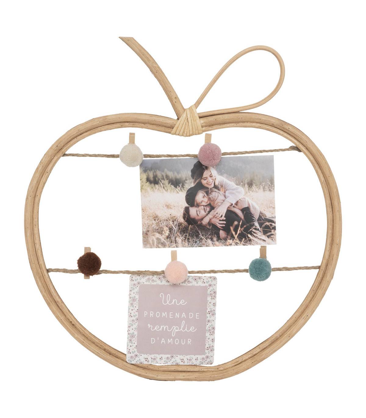 Atmosphera - Porte-photos enfant en Rotin avec clips Bambou & Pompons 35 x 30 cm - Imagen 1