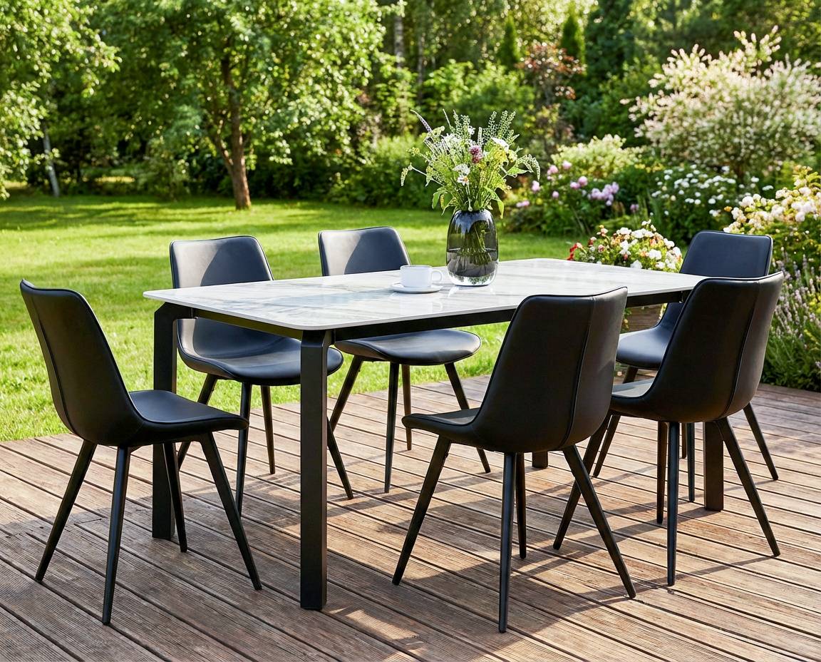 Beliani - Table de repas, 8 Personnes Pierre frittée Marbre gris FELETTO - 90x180x76- Beliani