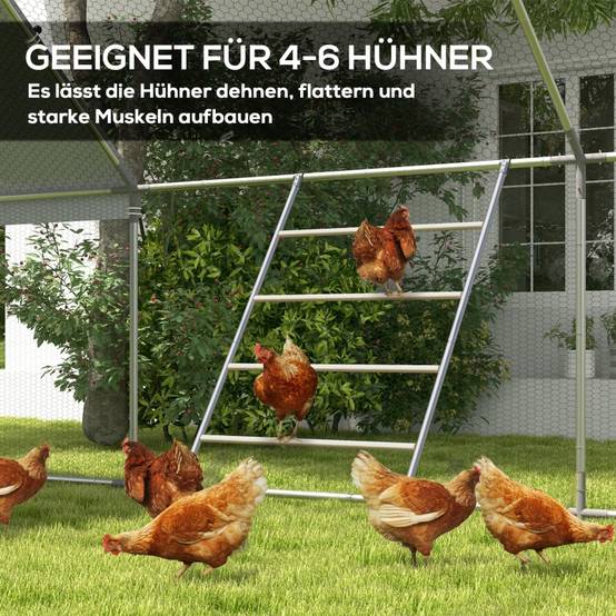 Perchoir Échelle Poules Acier Bois Repos Nocturne 4 Niveaux 140x86cm Naturel - ComfortXL Outdoor Living - Image 6