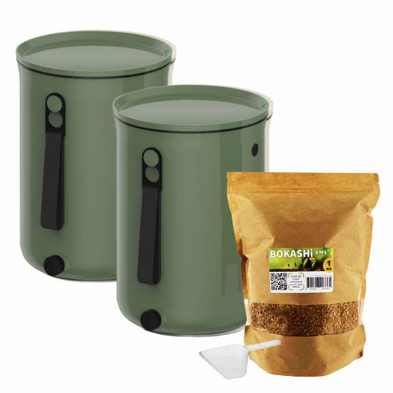 Lot de 2 Bokashi Organko 2 Olive (9,6L) + 1 kg d'Activateur EM-1 - Image 1