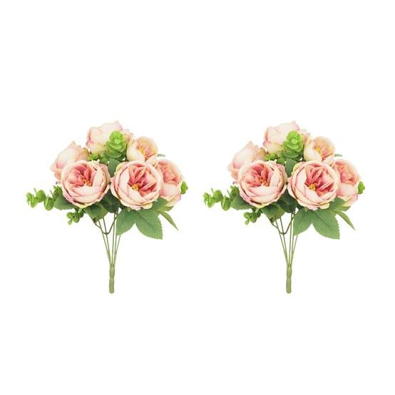 Ligne Deco - Bouquet artificiel de pivoines 32cm rose lot de 2 - Image 1