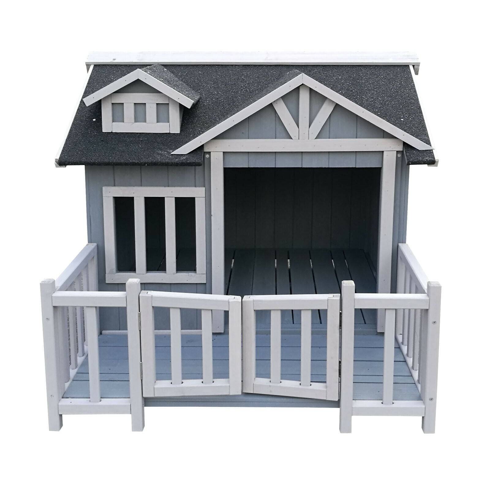 Niche de chien en gris maison de luxe XL bois balcon jardin terrasse chien - Image 2