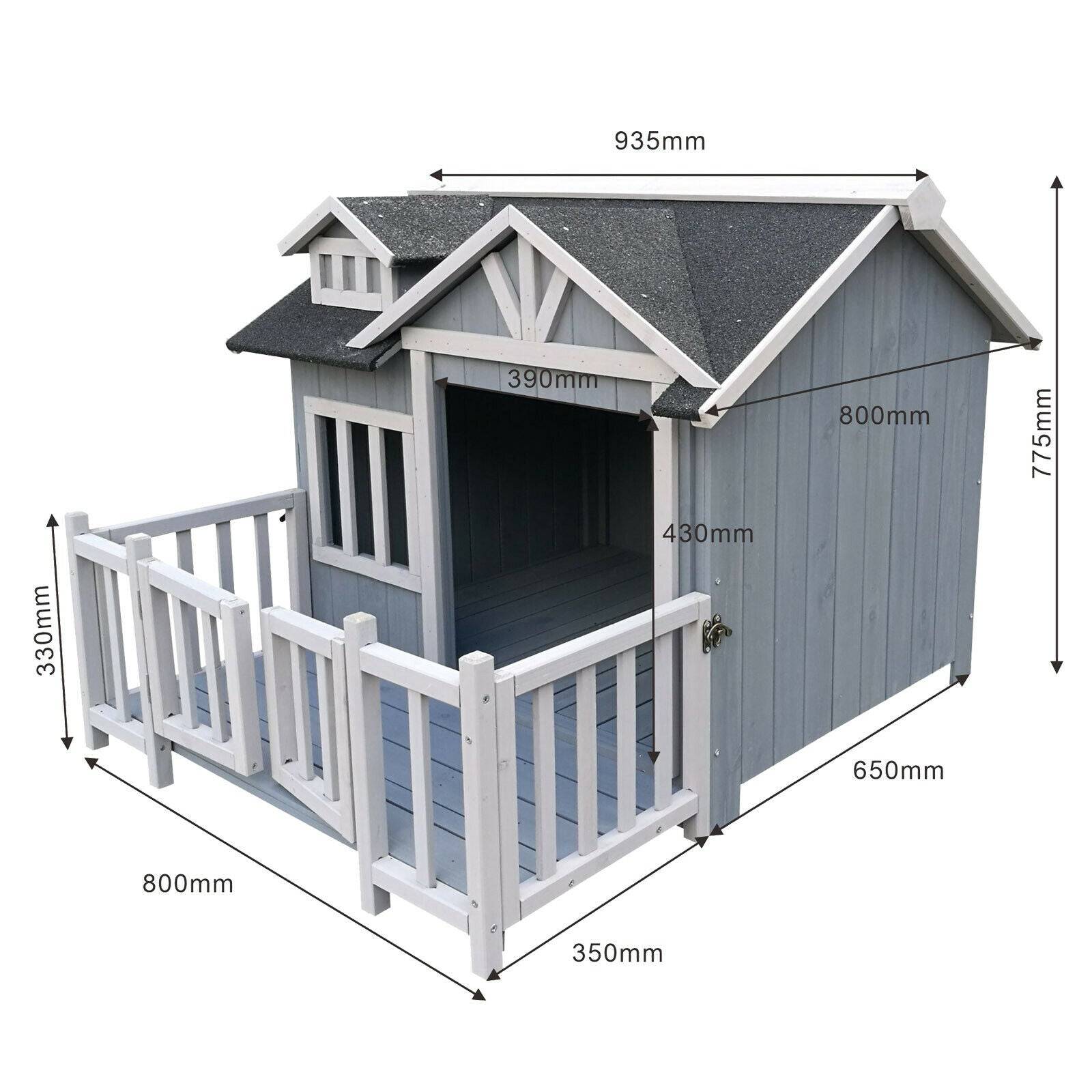 Niche de chien en gris maison de luxe XL bois balcon jardin terrasse chien - Image 4